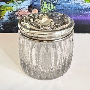 Antique Art Nouveau Cut Crystal & Sterling Silver Vanity Jar